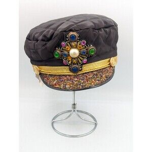 HOORAY HENRI Los Angeles  Black and Gold Anchor Beaded Fabulous Captain Hat
